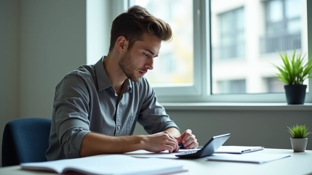 Student analyzing financial documents and budgeting materials at desk